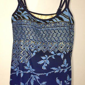 Travel Smith - Swim Top, Size 14, Metallic Gold Geometric designs & Blues